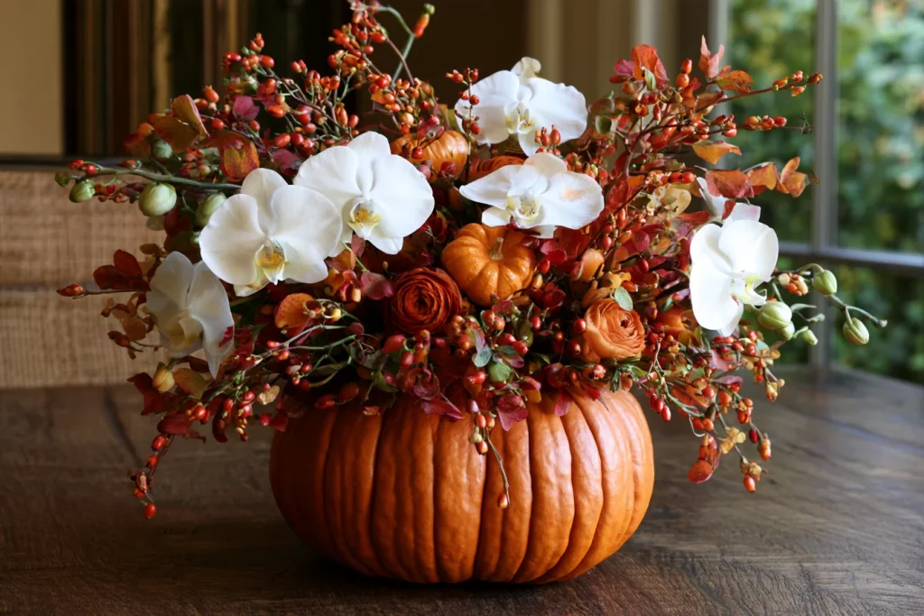 Autumn Orchid Arrangements Pumpkin Centerpieces