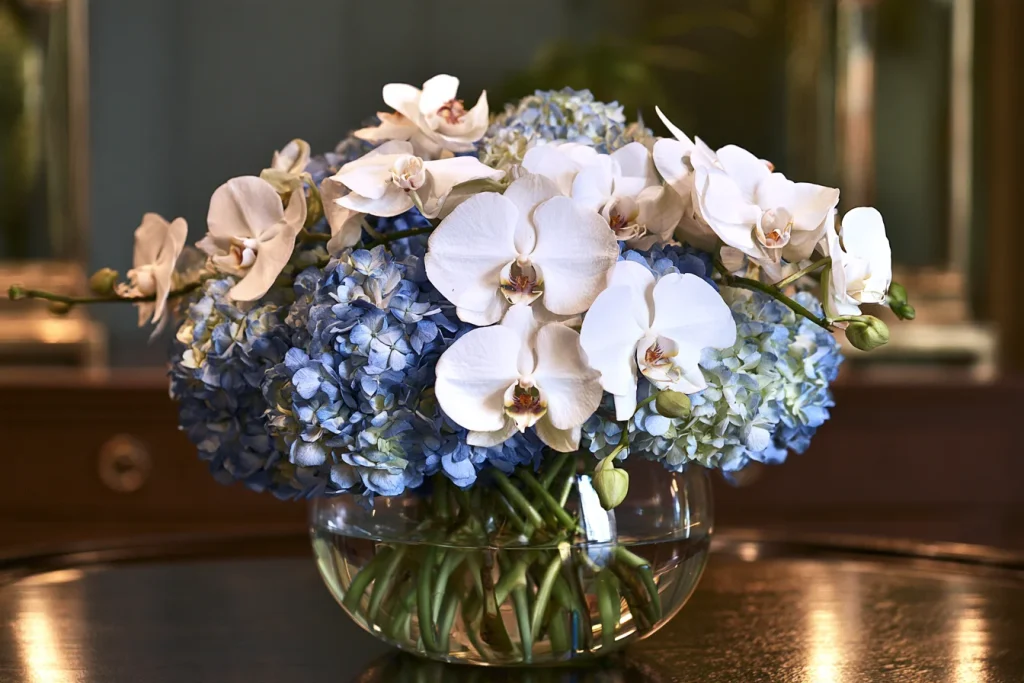 Spring Orchid Arrangements Orchids and Hydrangeas